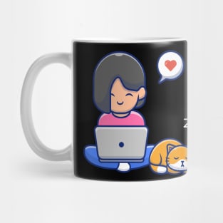 Cute girl operating laptop cartoon Mug